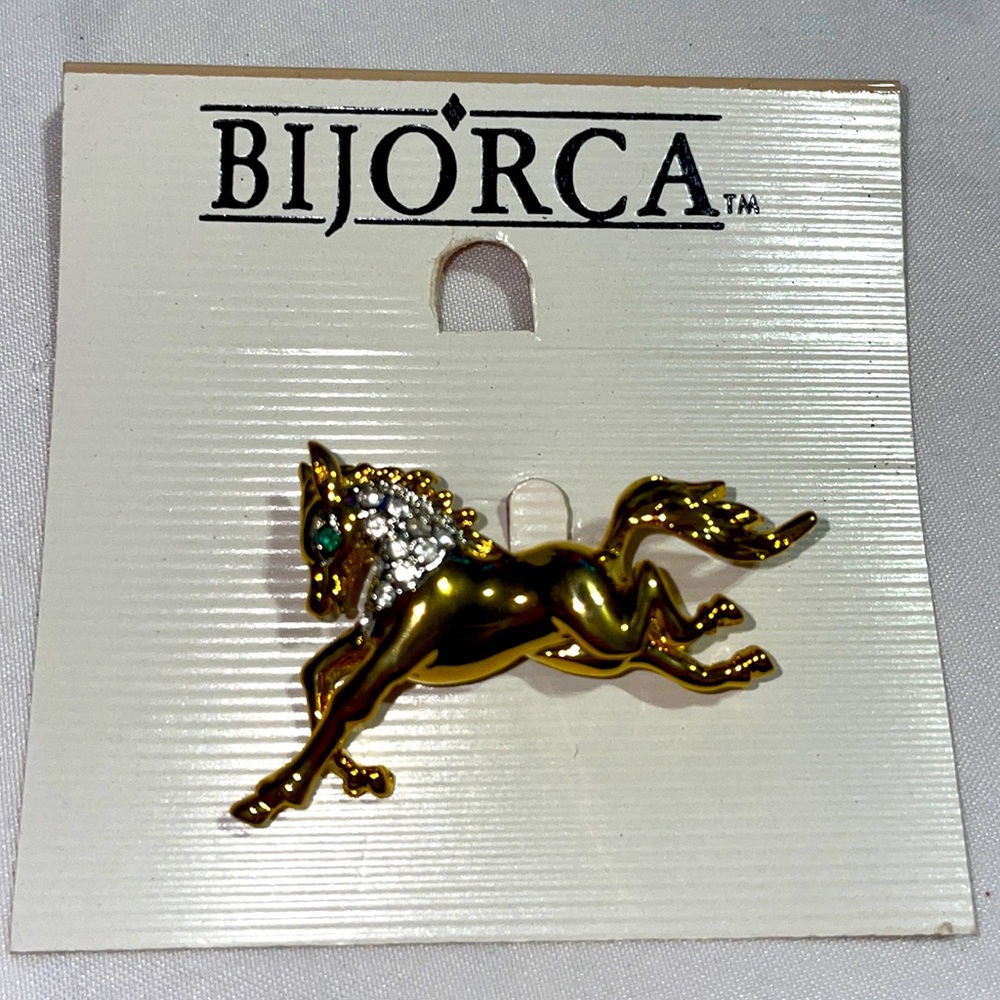 Bijorca Running Gold & Silver Tone Horse Pin/Brooch